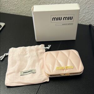 Miu Miu Blush Quilted Mirror with Gold Accents